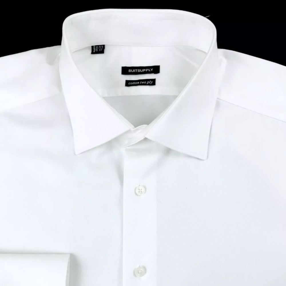 Suitsupply Mens Solid White Button Front Cotton